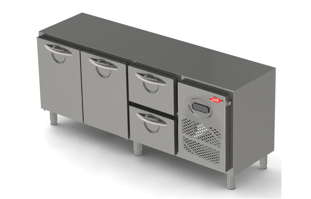 Gabinete refrigerado horizontal com 2 portas e 2 gavetas